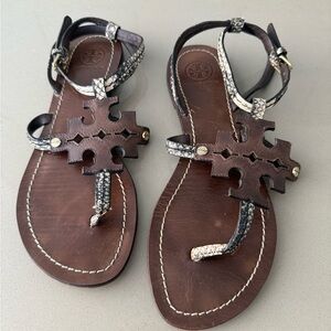 Tory Burch Brown and Snakeskin Sandals